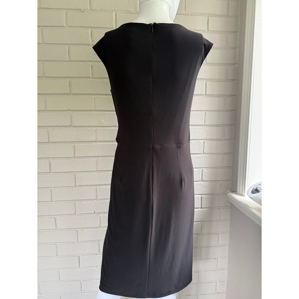Frank Lyman Black Boat Neck Dress 8 Draped Ruched Rosette 90s Minimalist Midi - Picture 7 of 11